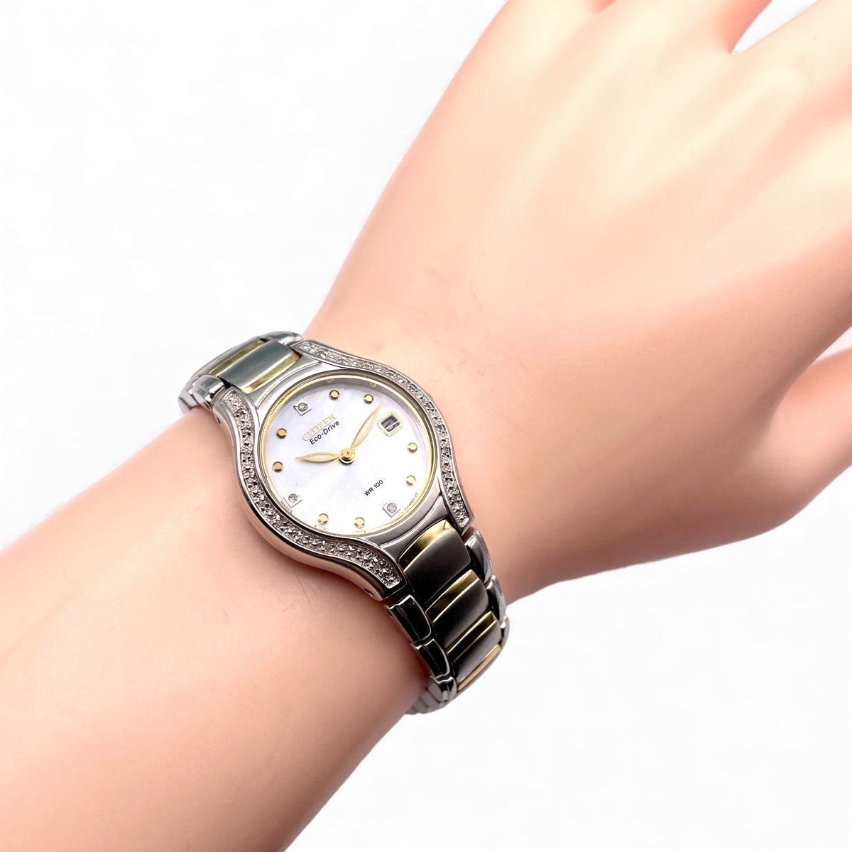 稼働 CITIZEN シチズン E 013-S 075025 レディース腕時計 エコドライブ ソーラー 上品 シンプル ダイヤベゼル 5572-40-96