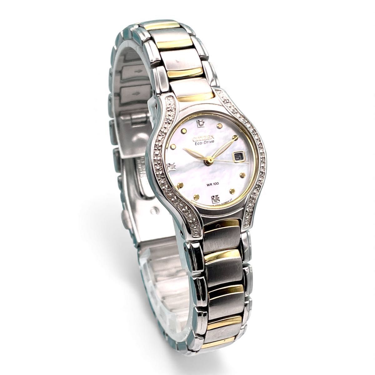 稼働 CITIZEN シチズン E 013-S 075025 レディース腕時計 エコドライブ ソーラー 上品 シンプル ダイヤベゼル 5572-40-96