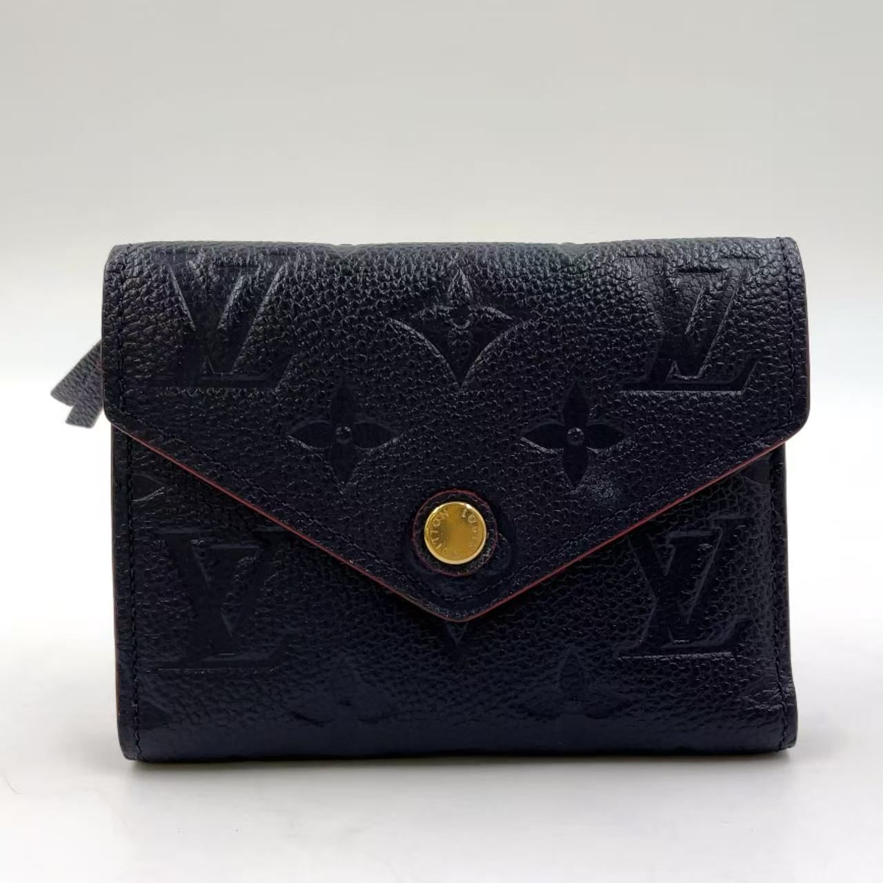 LOUIS VUITTON ポルトフォイユ ヴィクトリーヌ モノグラムアンプラント マリーヌルージュ レザー ネイビー 三つ折り財布 ゴールド M 64577