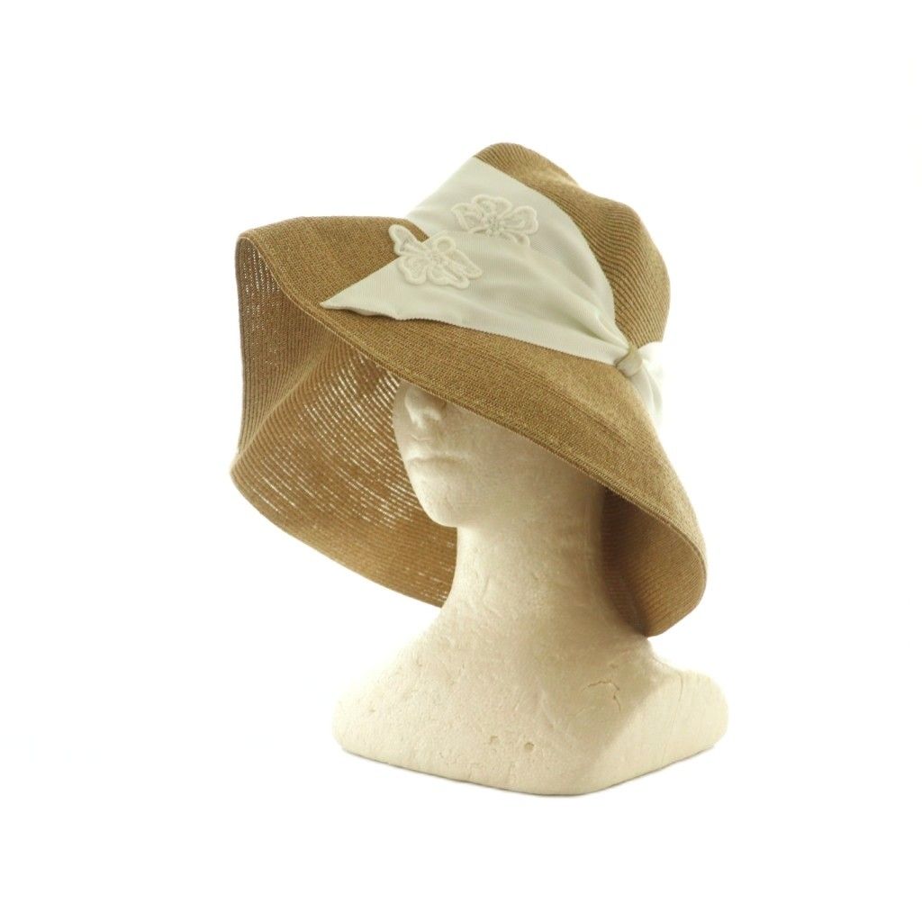 アシーナ ニューヨーク Athena York Risako ペーパーハット 帽子 レースフラワー ベージュ 白 ホワイト MI OS