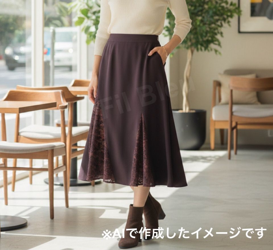 Import Rossa インポート ロッサ 上質 エレガント 洗練された レース切替 マーメイドスカート ロングスカート ボルドー バーガンディ 深紫 レディース 3 L～4 L相当 ウール キュプラ ナイロン オフィス デート パーティ