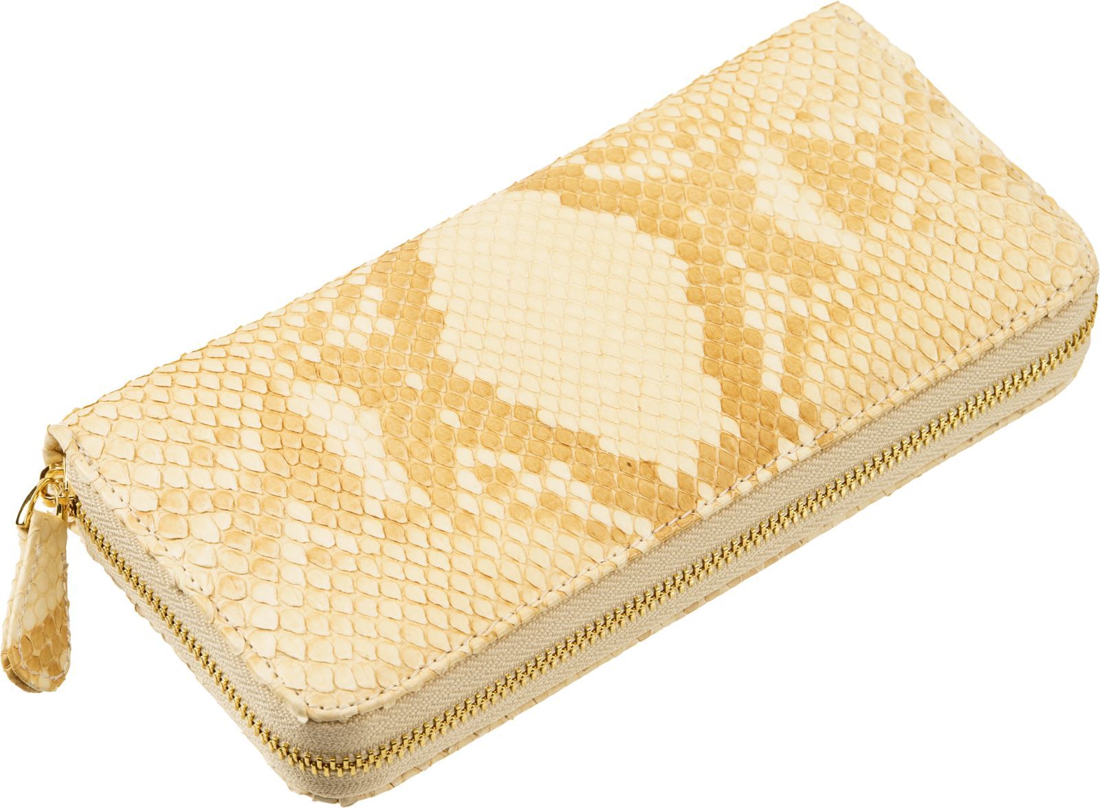 ダイヤモンドパイソン一枚革 アイボリーラウンド長財布