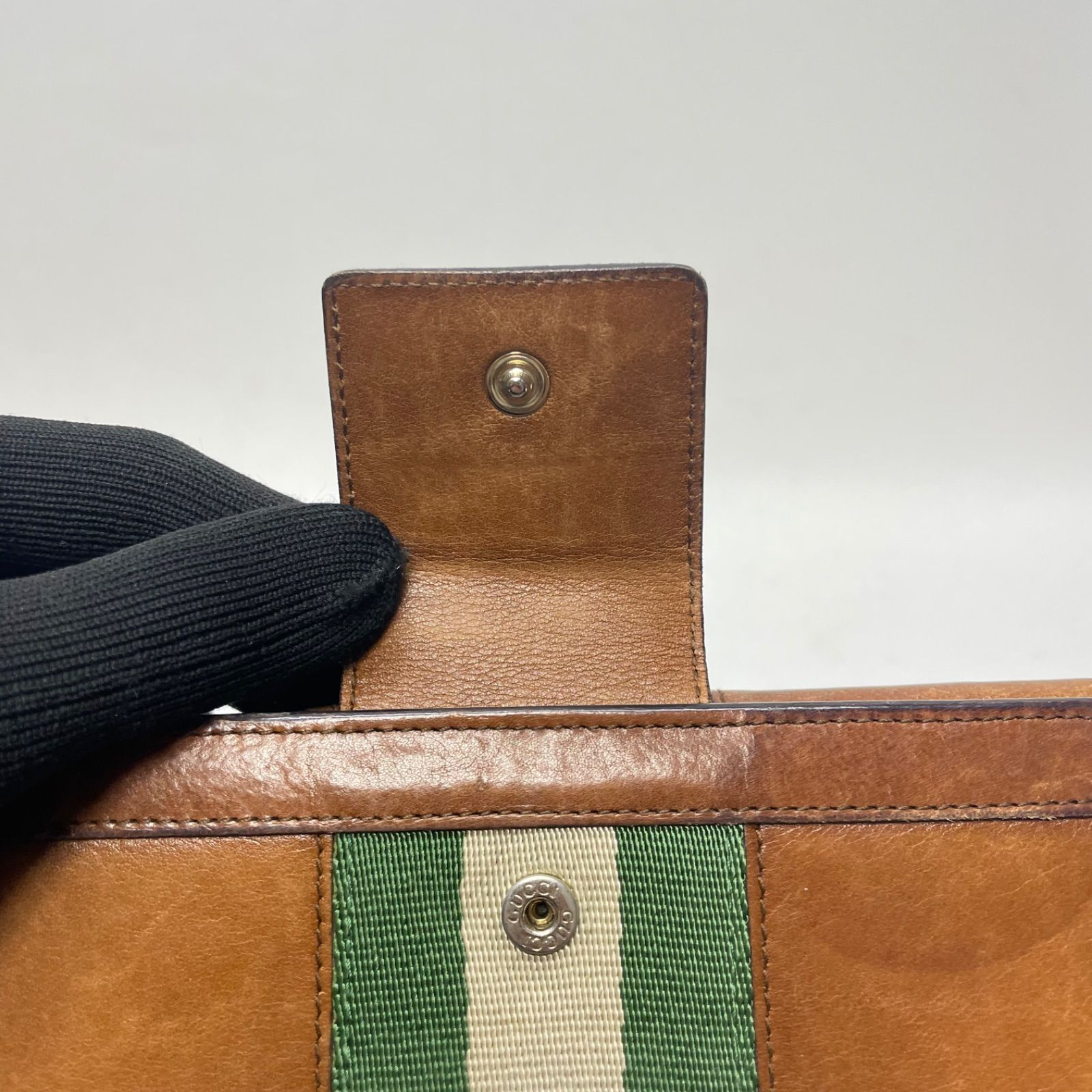 1383 GUCCI グッチ 長財布 ダークブラウン シマレザー ホック 1383 GUCCI グッチ 長財布 ダークブラウン シマレザー ホック