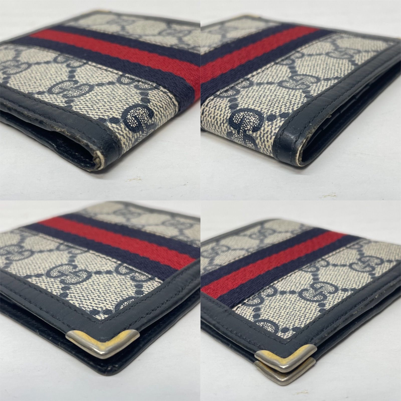 3072 GUCCI グッチ 二つ折り財布 オールドグッチ ネイビー PVC