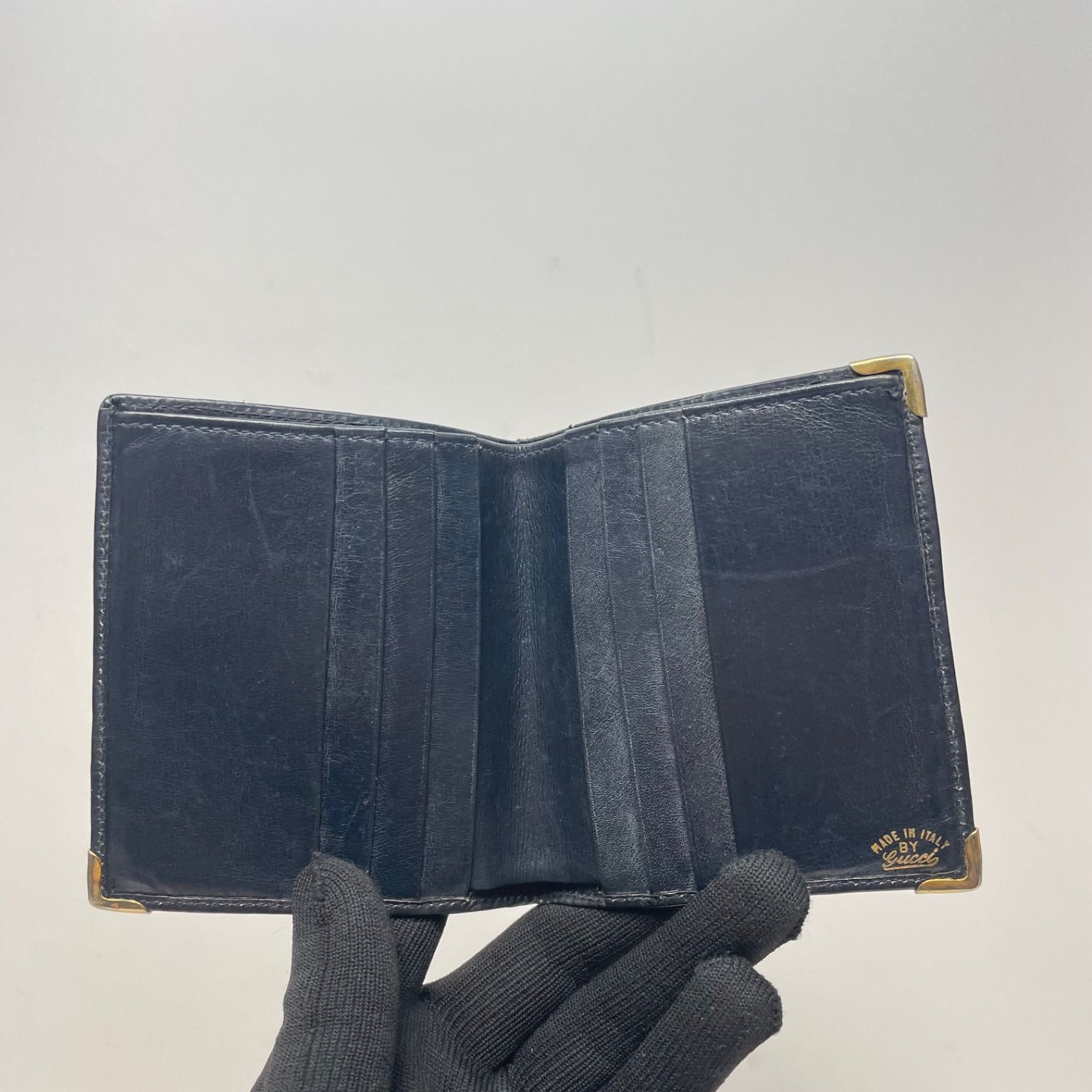 3072 GUCCI グッチ 二つ折り財布 オールドグッチ ネイビー PVC