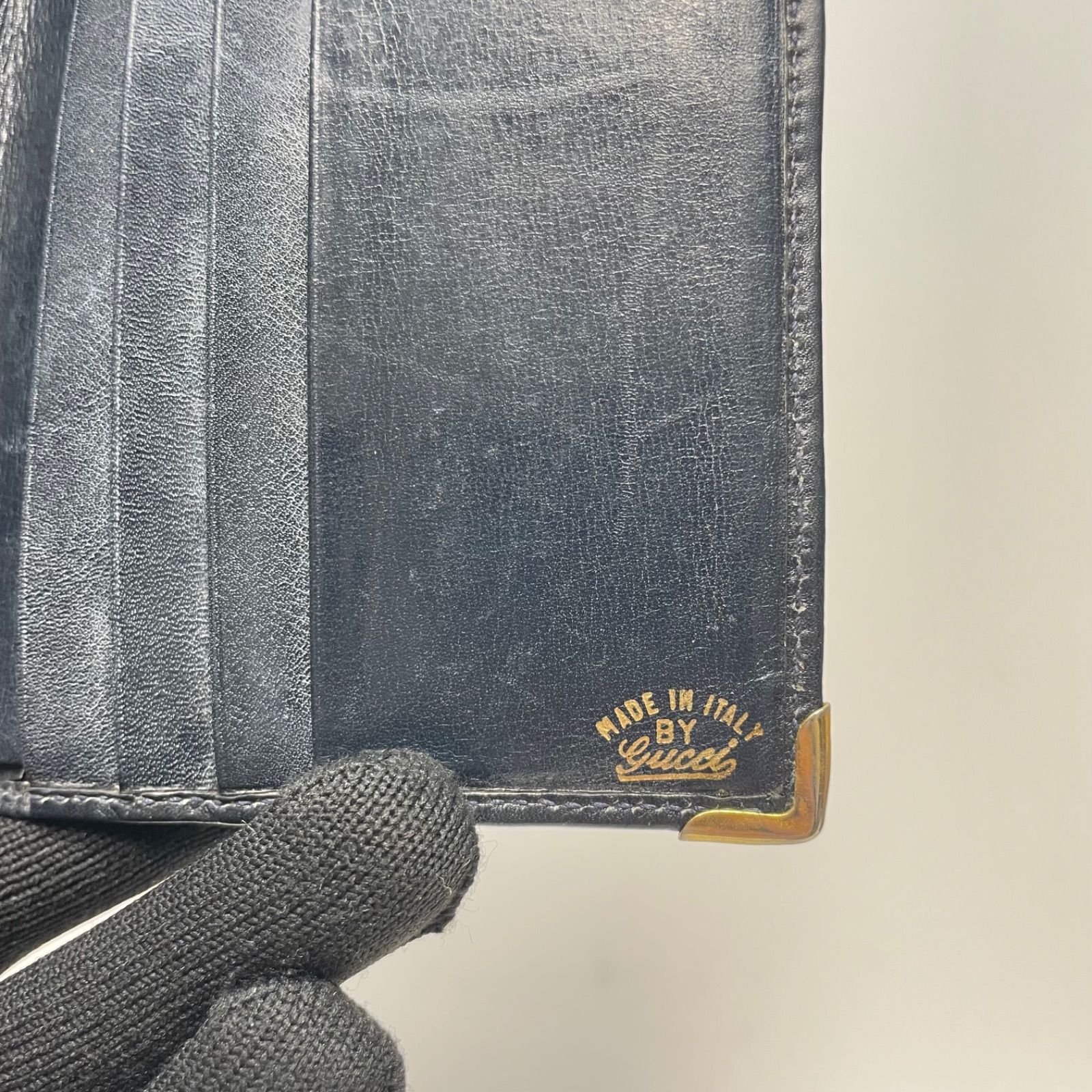 3072 GUCCI グッチ 二つ折り財布 オールドグッチ ネイビー PVC