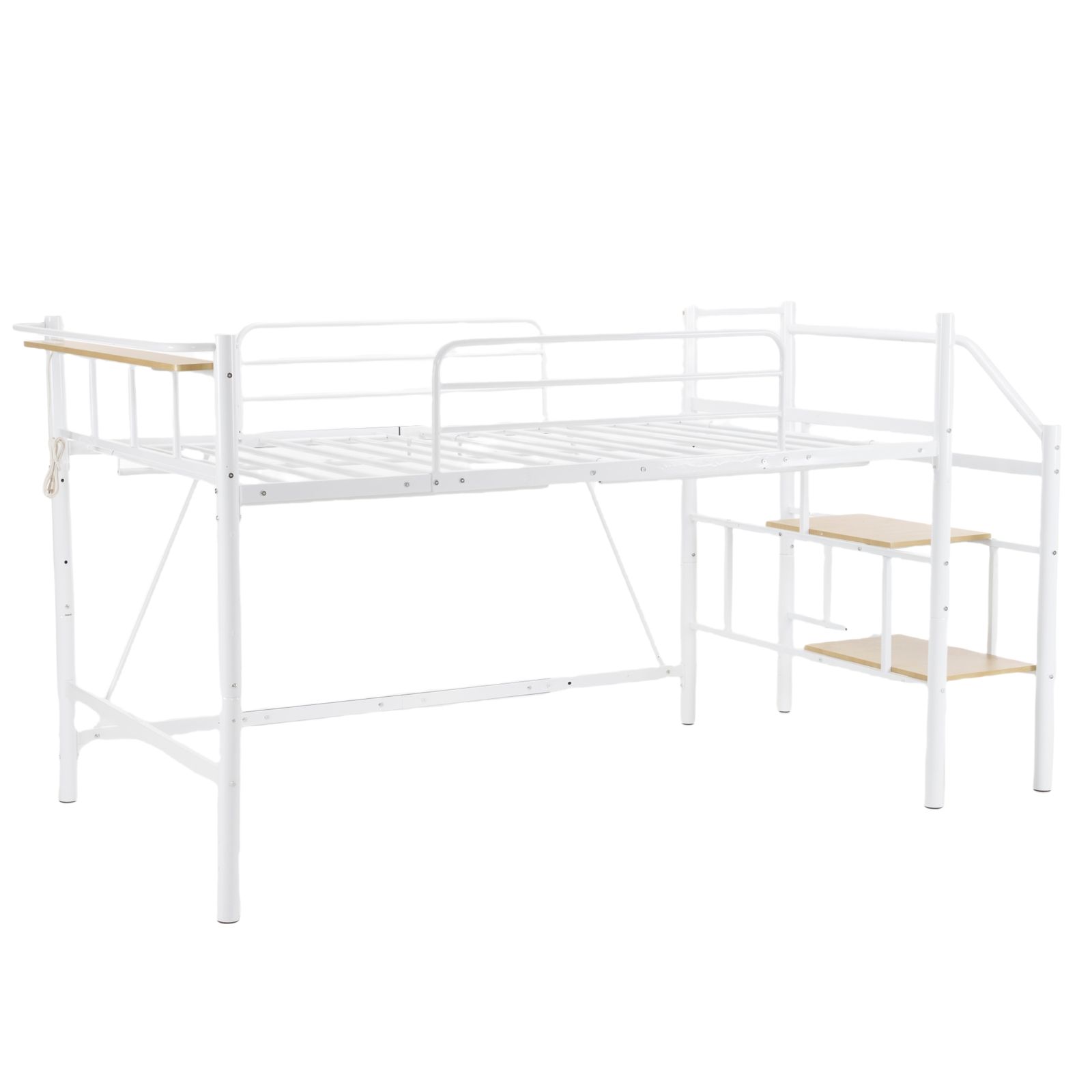 パイプ床板 SDセミダブル ロフトベッド パイプベッド セミダブル 耐荷重150 kg 高さ130 cm ハイベッド ロフトベッドロータイプ 棚 収納 北欧風 大人 一人暮らし 子供部屋 スチール 耐震 ベッドセミダブル ホワイト