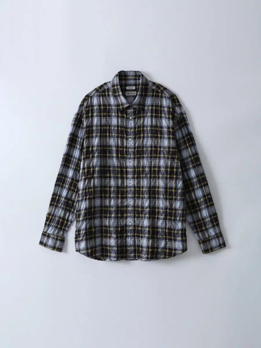 3 ウッドリンクル ウォッシュド シャツ チェック柄 ブルー