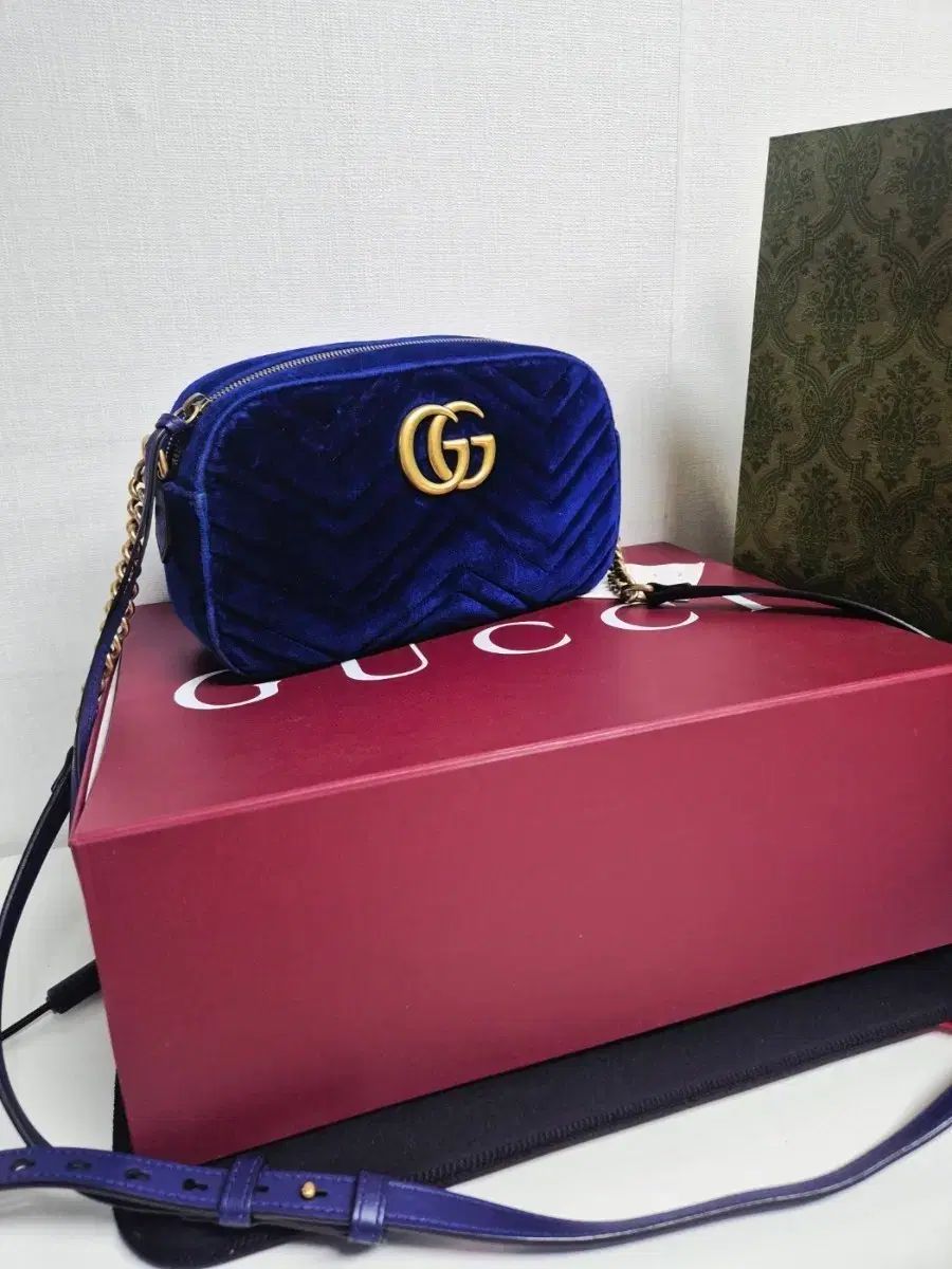 グッチ マーモント ツアーベルベット カメラバッグ ブルー