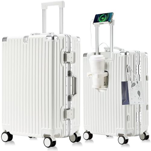 SnooII 市場最軽量 スーツケース キャリーケース すぎる 機内持ち込み ダイヤロック式 保護カバー付き カップホルダー付き usbポート付き 大型 アルミフレーム TSAロック 荷物フック 軽量 入学式 海外旅行出張 4 c 36 b 8 e