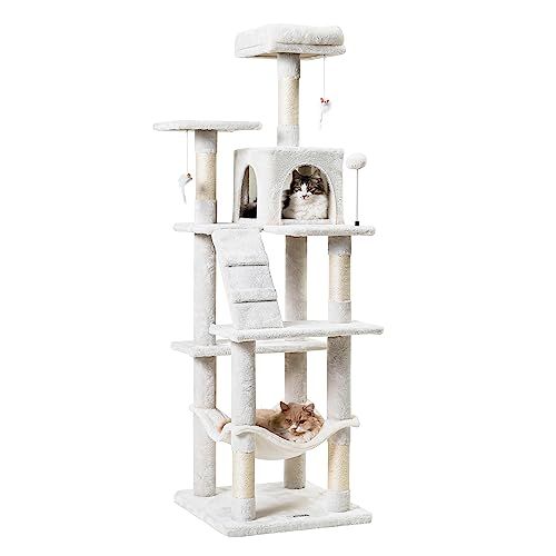 Mwpo キャットタワー ハンモック 多頭飼い 据え置き スリム設計 大きいハンモック ベージュ ベッド 高さ162 cm 130 A 67 c 4377 d