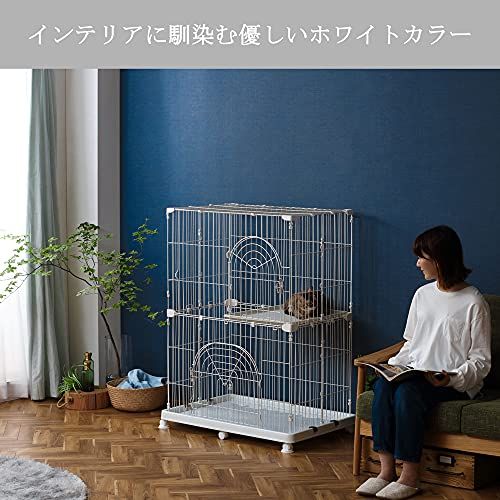  アイリスオーヤマ 猫 ケージ コンパクト オリジナルペットケージ 2段 ホワイト キャスター付 高さ約121×幅約93×奥行約63 cm 9 f 36 e 28 b その他 キッチン 食器