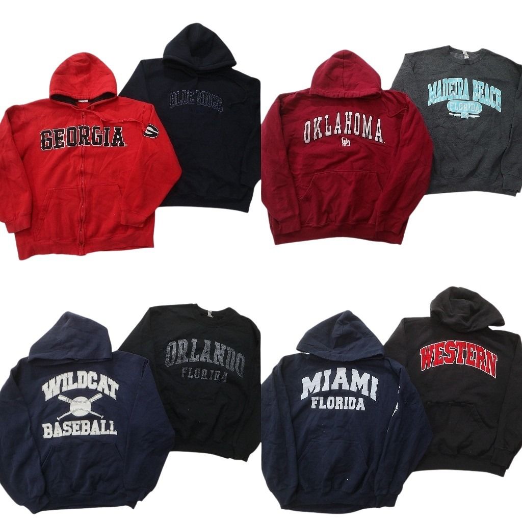 古着卸 まとめ売り カレッジ風 スウェット 8枚セット (メンズ M ) フルジップ フーディー ジョージア アーチロゴ 中古 古着 NC9038