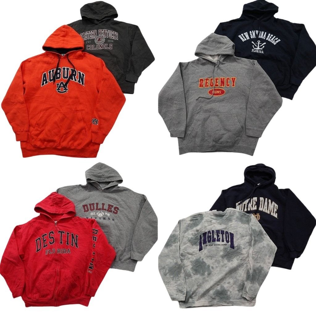 古着卸 まとめ売り カレッジ風 スウェット 8枚セット (メンズ L ) フルジップ アーチロゴ フーディー タイダイ柄  古着 NC9043