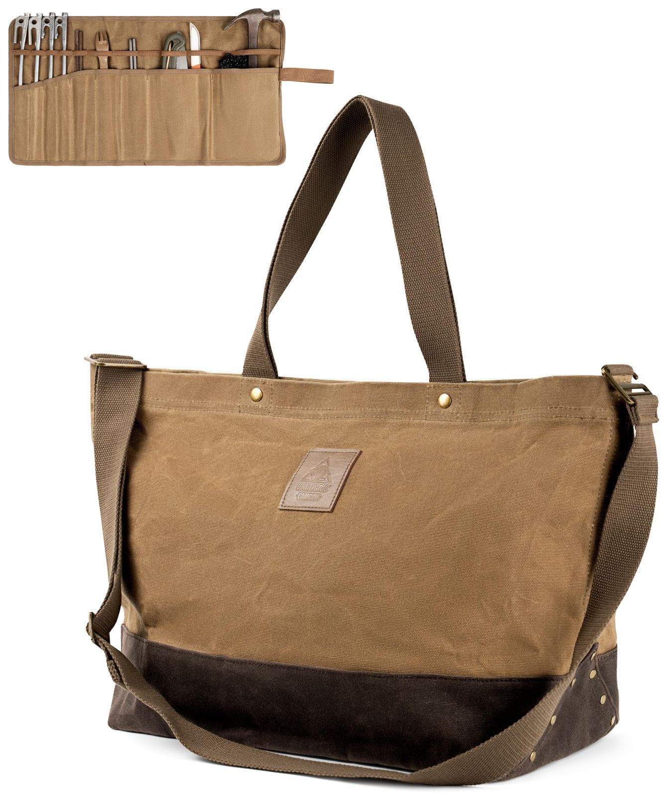 数量 アウトドアツールバッグ 帆布バッグ 取り外し なロールアップケース付き キャンプ道具収納 薪入れ ショルダーバッグ トートバッグ 厚耐久帆布 OneTigris 36 L カジュアル 復古風 54 x 16 5 33 cm