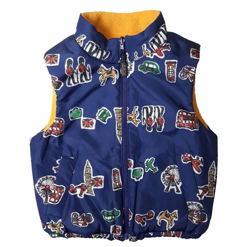 hakka kids ロンドンボーダープリント サーモライトEcoMade中綿入り リバーシブルベスト 80-130 cm
