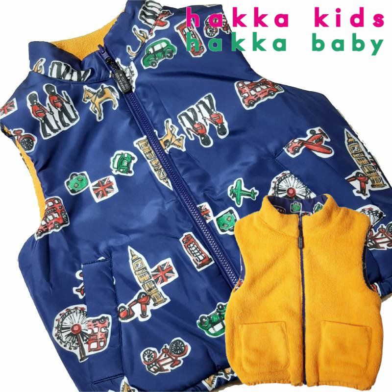 hakka kids ロンドンボーダープリント サーモライトEcoMade中綿入り リバーシブルベスト 80 130 cm