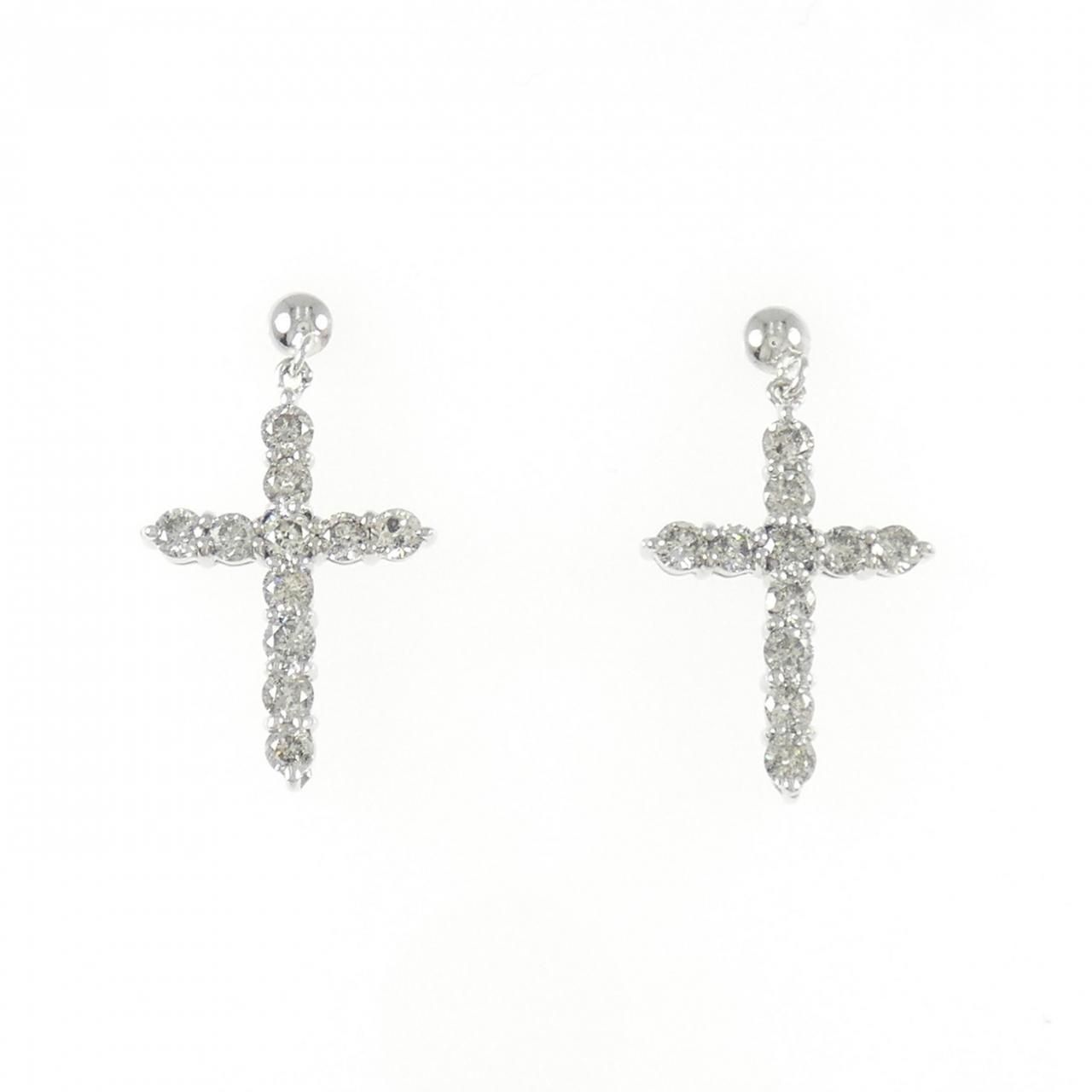 K 18 WG クロス ダイヤモンド ピアス 1 00 CT