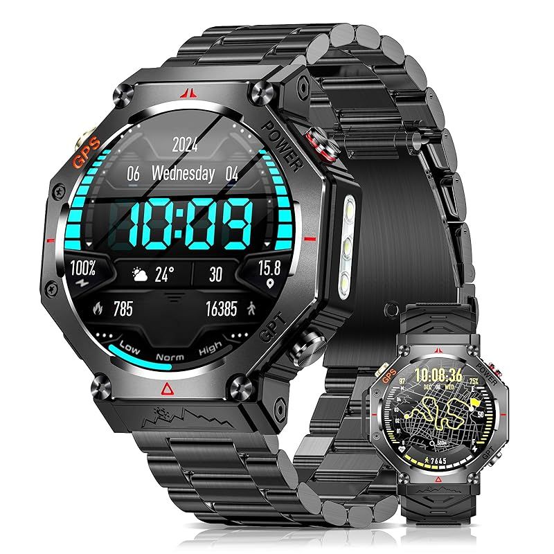 スマートウォッチ 2025最新進化 GPS内蔵 CHATGPT搭載 2種バンド付き Bluetooth通話 LINE メッセージ通知 3 ATM防水 軍用規格 100 運動モード GPS運動記録 歩数計 長持ちバッテリー 7-10日使用 300 文字盤D 0