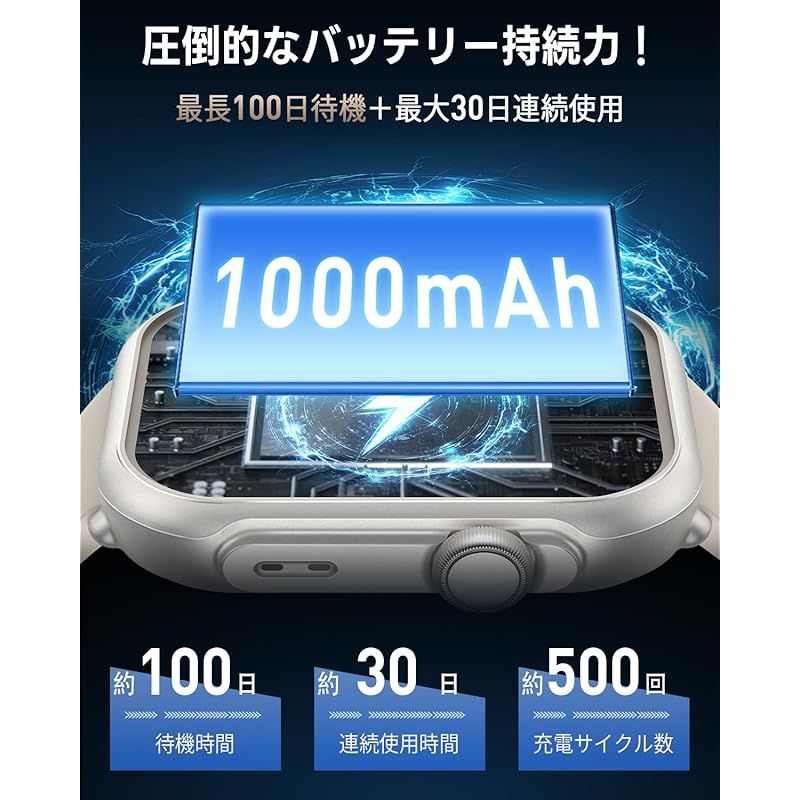 FOSMET P 1 スマートウォッチ 2025 バッテリー最強 100日間スタンバイ 30日間連続使用 Bluetooth通話機能 1.85インチHD大画面 IP 68防水 1500 nit高輝度 明るさ調整 メッセージ通知 睡眠管理 120種類の運動モード