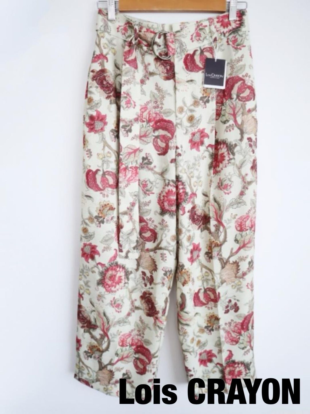 Lois CRAYON ロイスクレヨン パンツ 製 Mサイズ カーキベージュ レッド ブラウン 他 花柄 上品 おしゃれ み 6460101