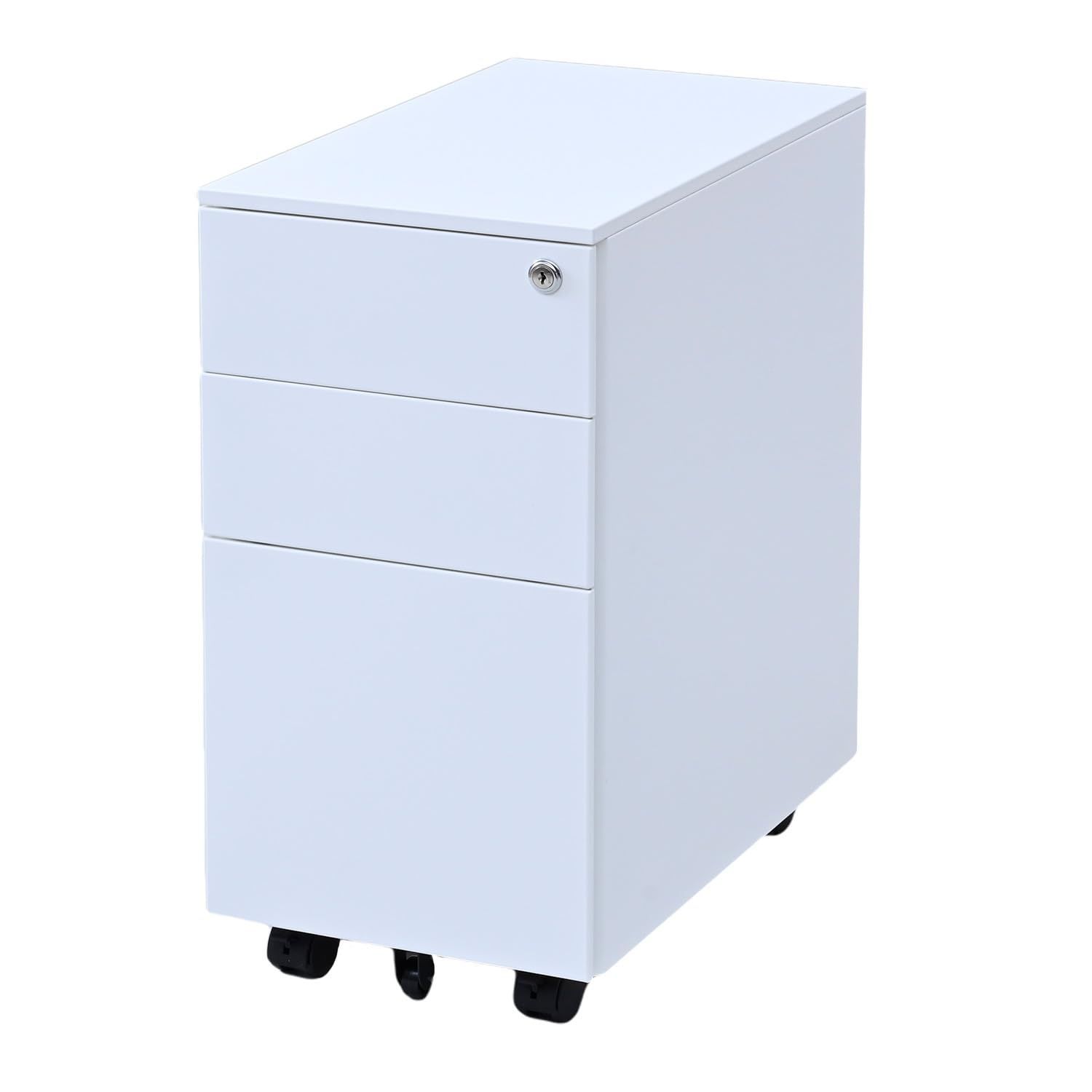 キャスター付き 3段 鍵付き キャビネット ワゴン オールロック サイドワゴン デスクワゴン A 4対応 収納 山善 YAMAZEN 幅30 奥行50 高さ60 cm 完成品 マットホワイト RKD 30 MWH