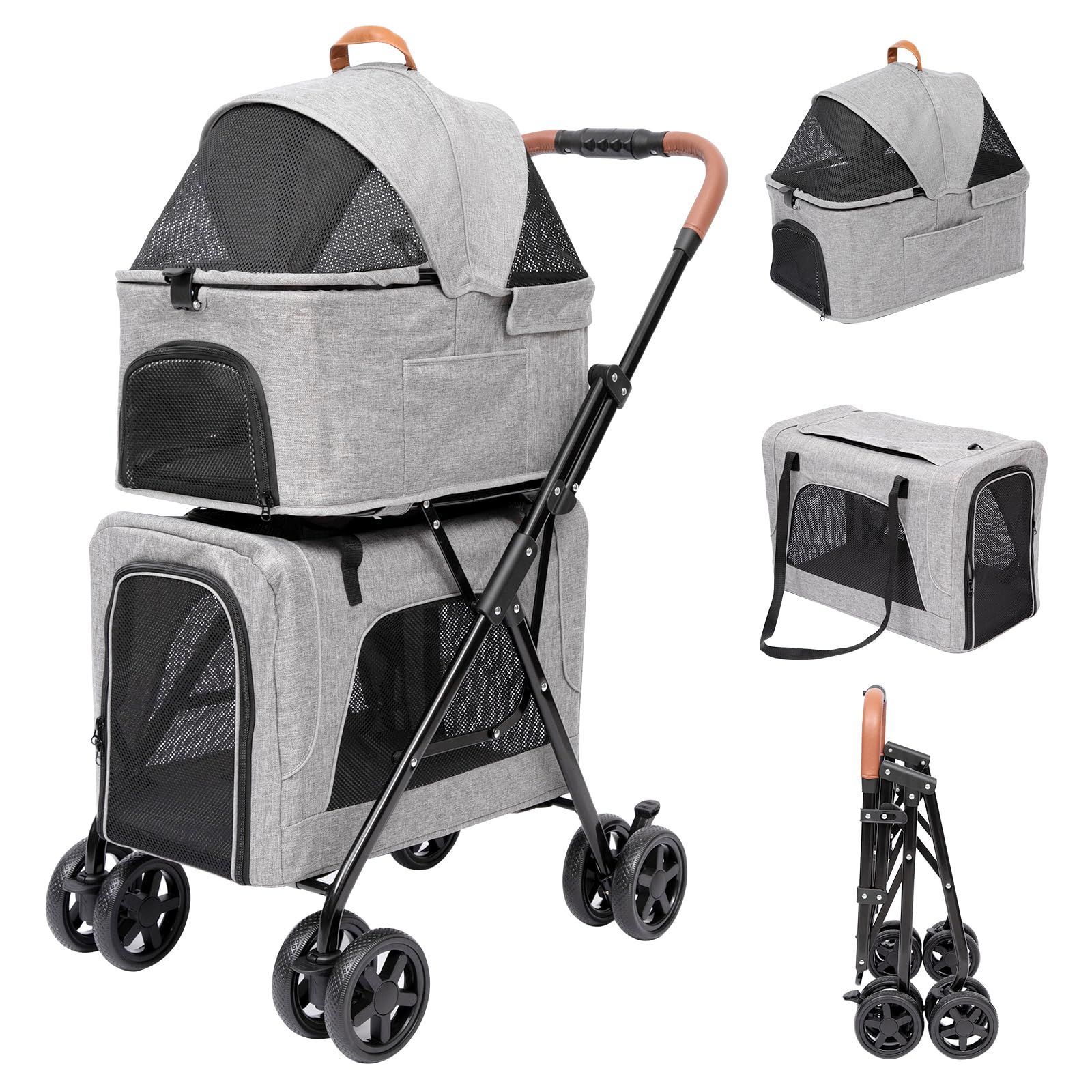 犬 小型犬 猫 中型犬 取り外し 多頭 分離 軽量 2段式の上下段セット お出かけ ペットカート 耐荷重 約 上段10 KG PETTOM 下段10