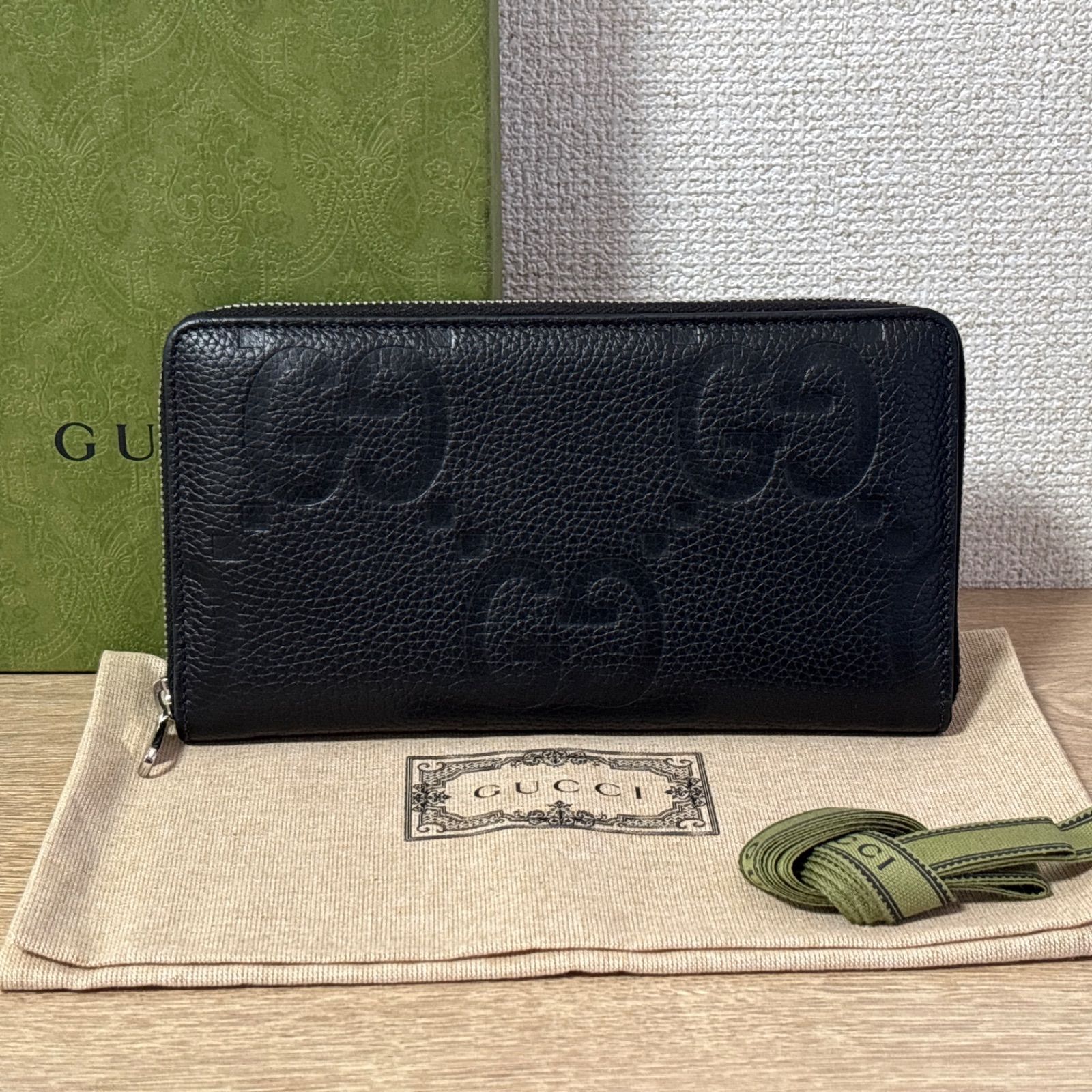 GUCCI グッチ ジャンボＧＧ ジップウォレット ブラック レザー 739482 長財布
