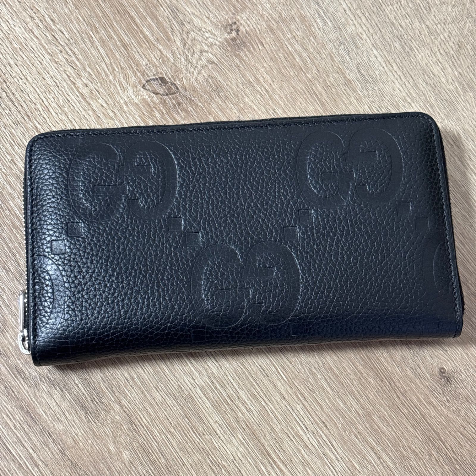 極美品 GUCCI グッチ ジャンボGG ジップウォレット ブラック レザー 