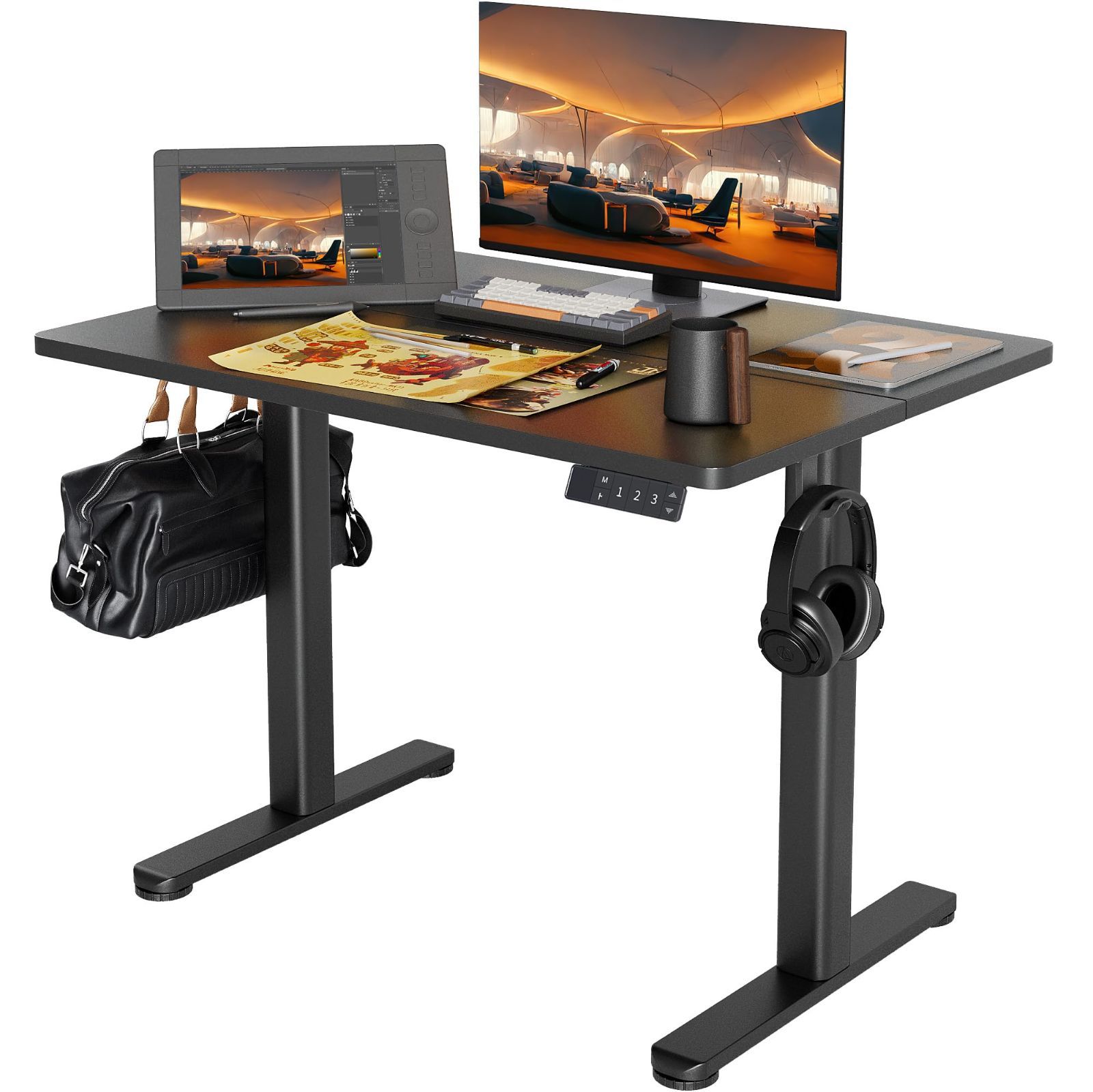 スタンディングデスク 昇降式 電動 テーブル 幅100 cm 奥行き60 テレワーク 昇降デスク オフィスデスク 在宅ワーク パソコンデスク Claiks 高さ調節 メモリー機能 ブラックフレーム ブラック天板