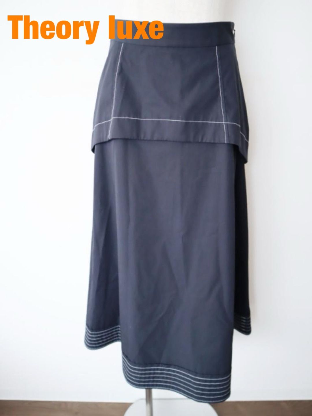 製 Theory luxe セオリーリュクス 舗 定価52800円 036 Sサイズ ブラック オフホワイト 895 綿 ロングスカート め 6460073