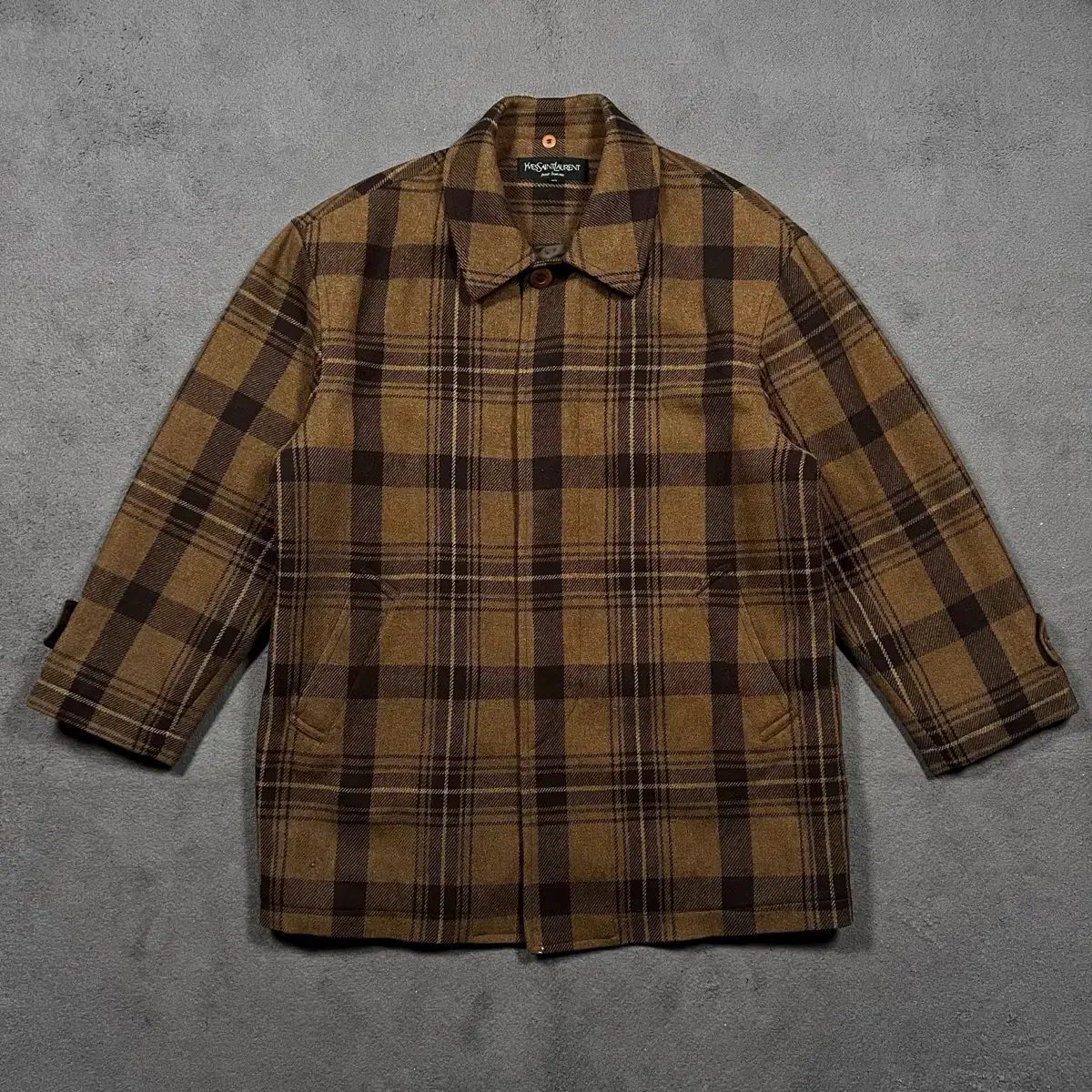 90 s イヴ サンローラン CHECK ウール ハーフコート ジャケット