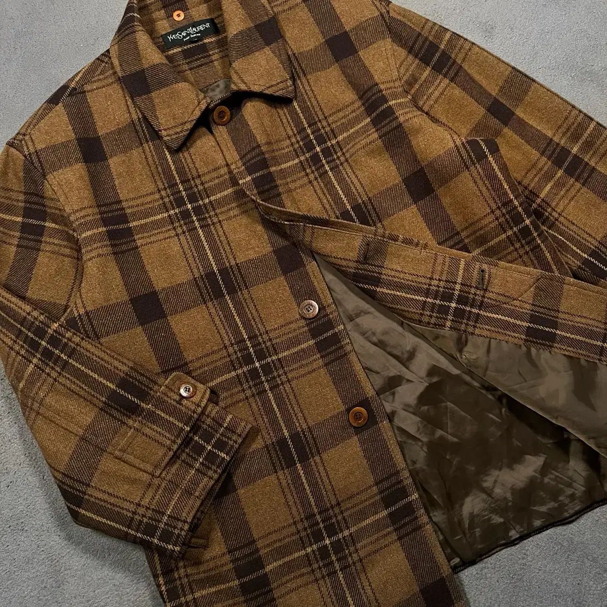 90 s イヴ サンローラン CHECK ウール ハーフコート ジャケット