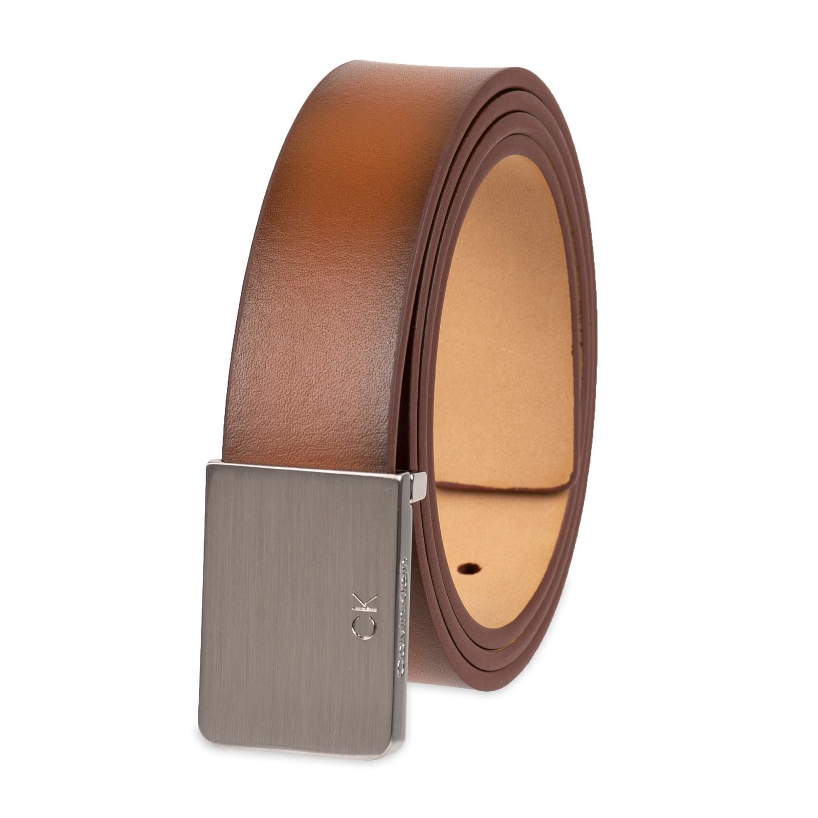 Calvin Klein メンズ カジュアル ステートメントプラークバックルベルト ロゴトリートメント コニャック飾り板 Small 30 32
