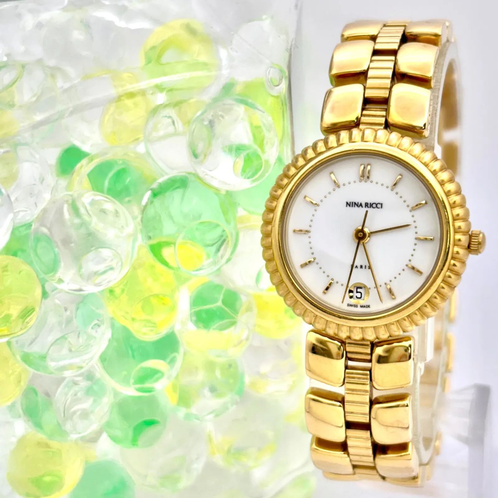 美品 新品電池 ニナリッチ ダイヤ シェル ゴールド レディース 腕時計 ドレス 美品/新品電池】NINA RICCI ニナリッチ レディース 腕時計 ゴールド