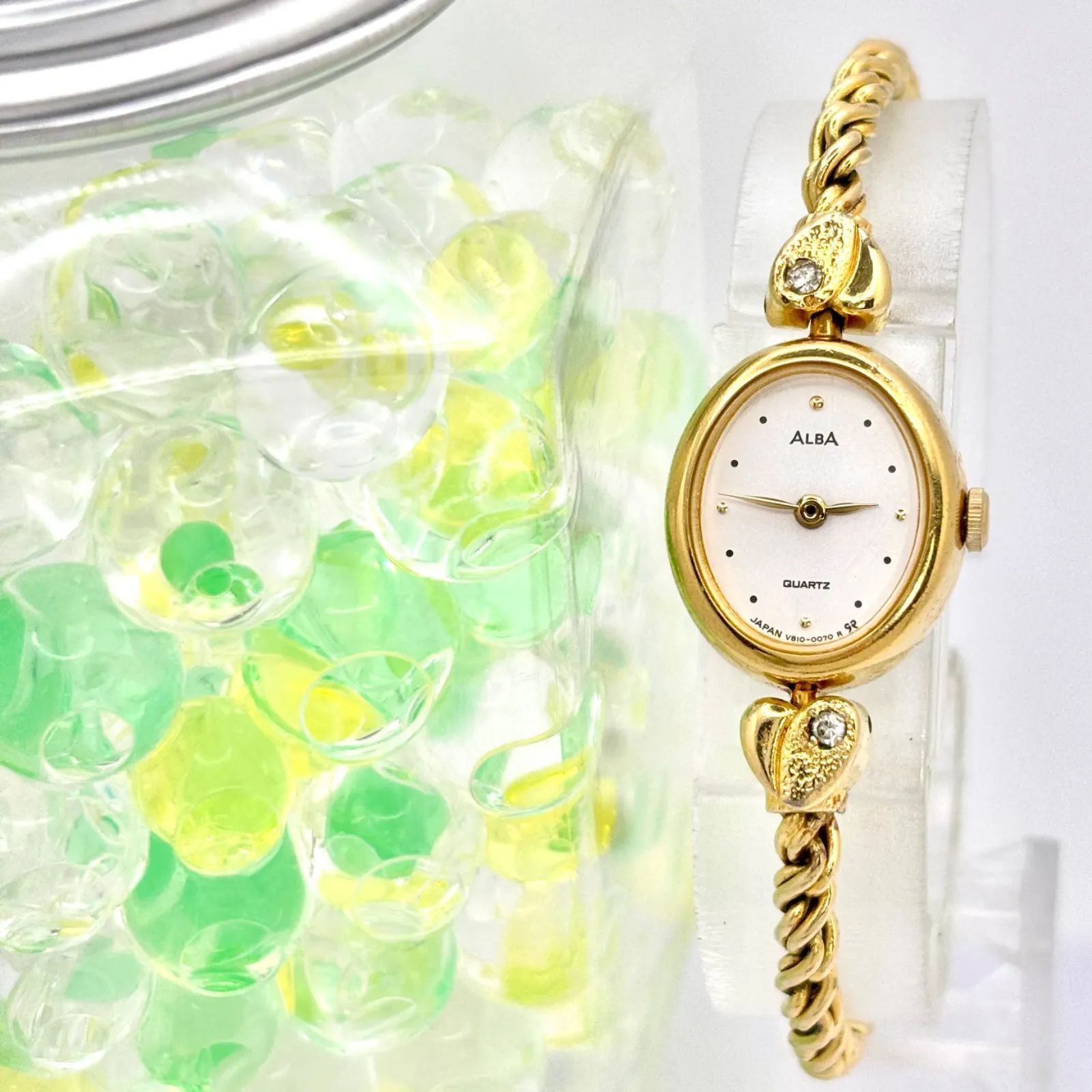 【美品/新品電池】 SEIKO ALBA レディース 腕時計 ゴールド チェーン 新品電池】SEIKO セイコー ALBA アルバ 2Pダイヤ ハート レディース