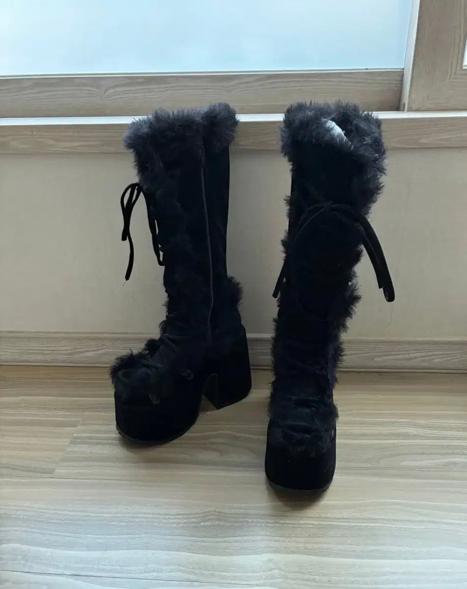 DEMONIA キャメル ファーブーツ 230 ブラック