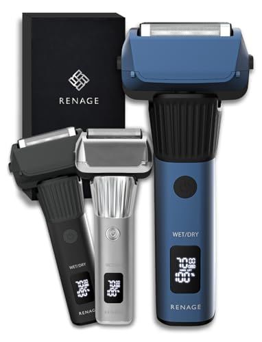 ひげそり 電動シェーバー メンズ シェーバー IPX 6防水 丸洗い可 刃 髭剃り 深剃り 往復式 RENAGE USB Type-C充電 急速充電 液晶ディスプレイ付き ロック機能付き 密着ヘッド トリマー付き ドライ剃り ウェット剃り ネイビー e
