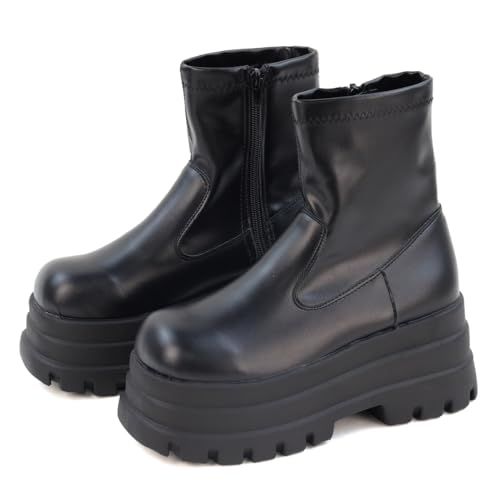 ラブハンター ブーツ ショートブーツ ストレッチブーツ 厚底 8 cmヒール スクエアトゥ プラットフォーム 1663 レディースe 4 b 21 47