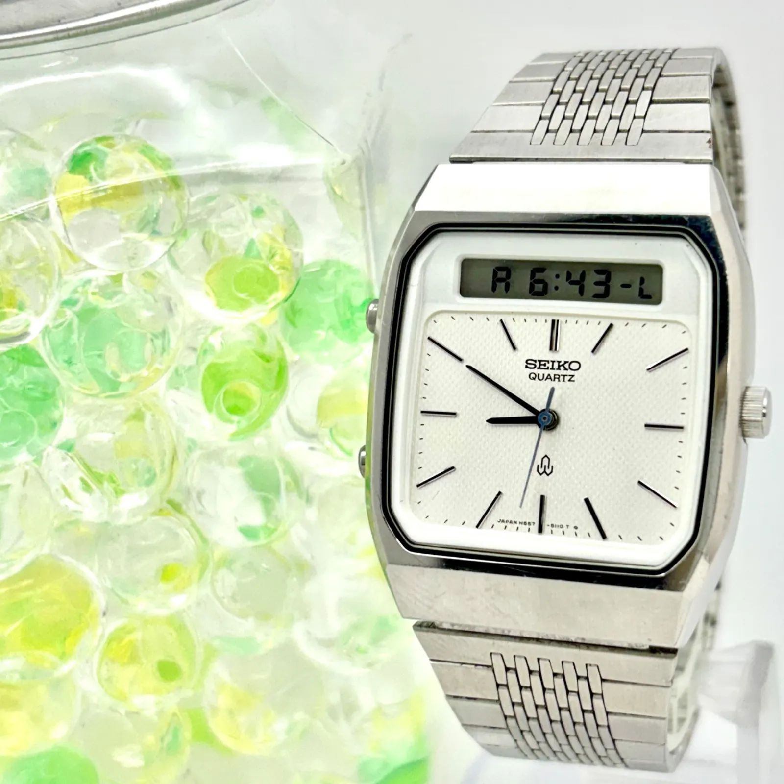 電池 SEIKO セイコー ハイブリッド アナデジ メンズ 腕時計 シルバー H 557-5100 199191 ベルト