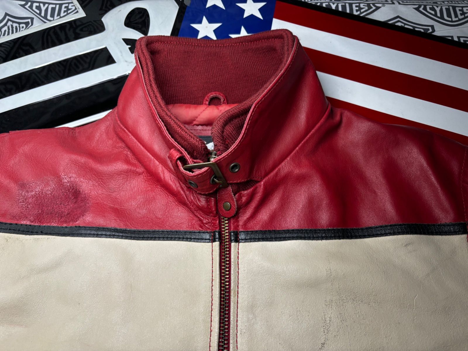 本革製ジャケット レッド