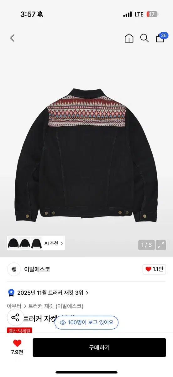 イアルエスコー デニム トラッカー ジャケット ブラック XL