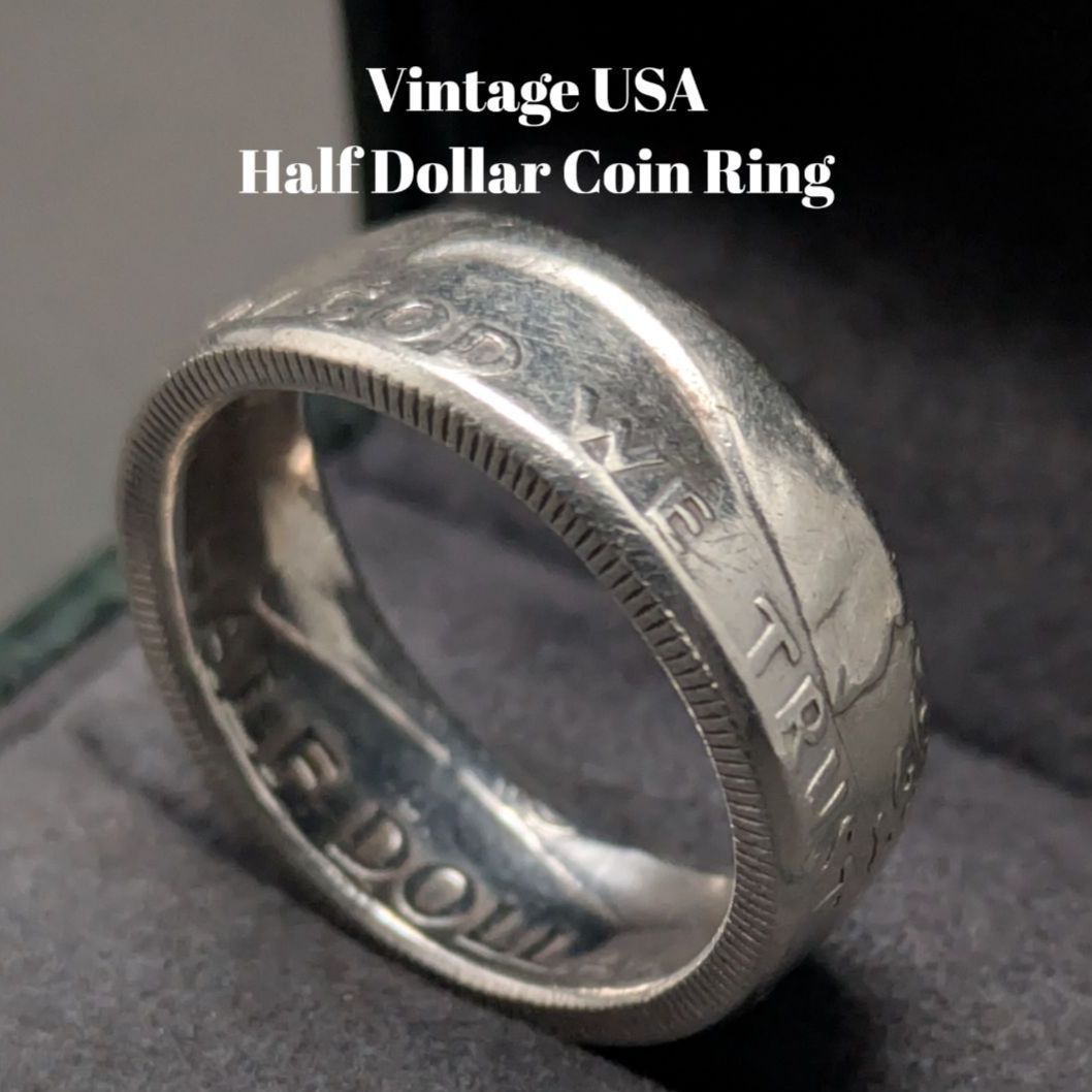 ヴィンテージ コインリング アメリカハーフダラー シルバー調 IN GOD WE TRUST 25.2号 9.9 g バンドリング