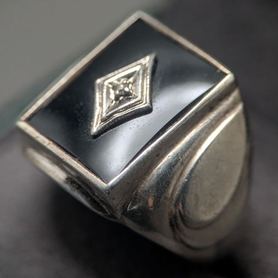 ヴィンテージ スターリングシルバー925 オニキス＆サファイア シグネットリング 20号 7 g アールデコ調 メンズ