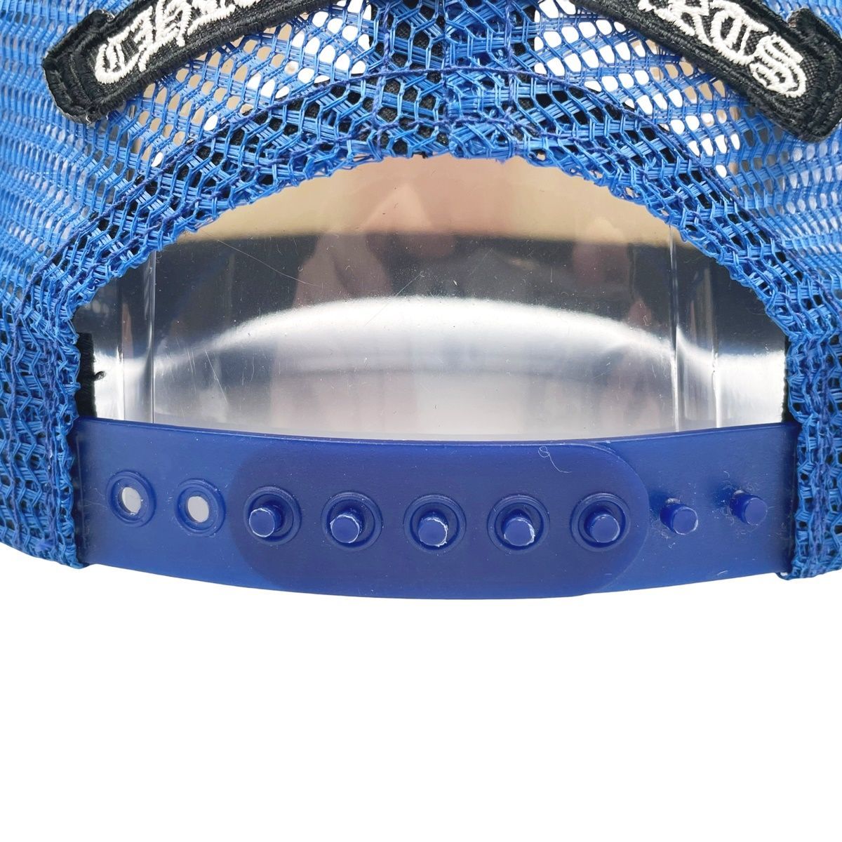 CHROME HEARTS クロムハーツ トラッカーキャップ 青×白 英字プリント メッシュ クロスボール 帽子 RD ストレートパンツ その他 