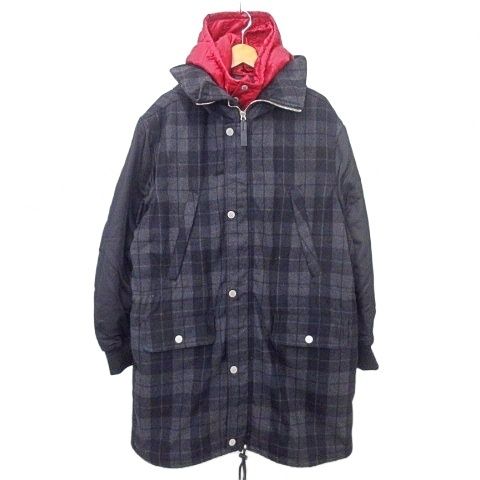 【中古】アルマーニエクスチェンジ 国内正規 美品 チェック 中綿 コート ダブルフード 異素材 USA L チャコールグレー アルマーニエクスチェンジ A/X ARMANI EXCHANGE 国内正規 美品