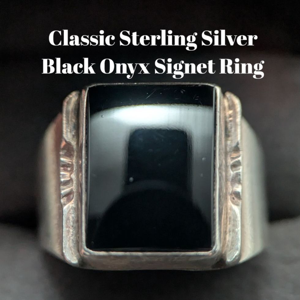 メンズ スターリングシルバー925 ブラックオニキス スクエア シグネットリング 18.6号 10.1 g 重量感