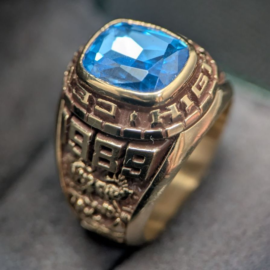 USA 米国 アメリカ製 1989年 ACCR社 ブルーストーン クラスリング 19 8号 15 7 g ゴールドメッキ