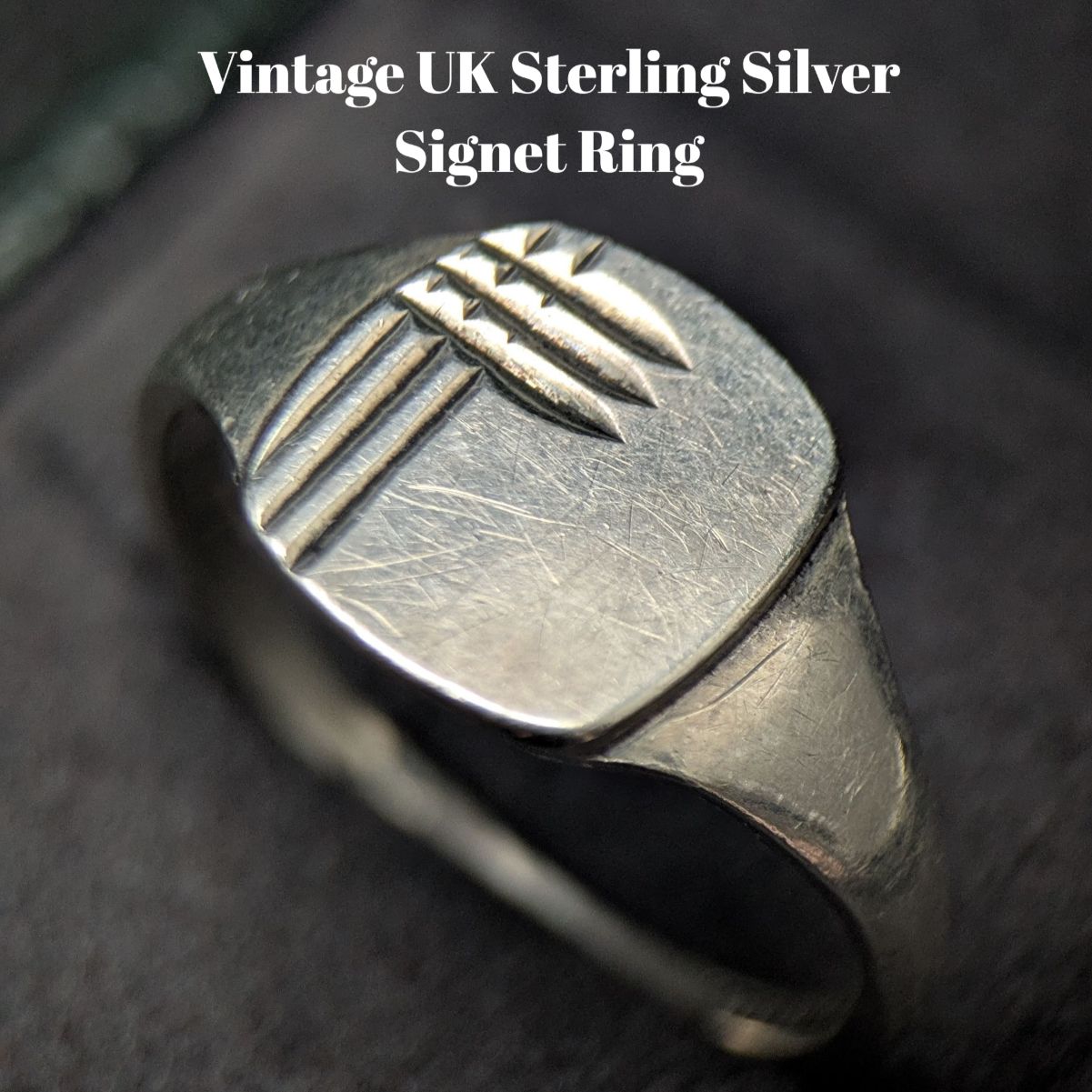 英国 イギリス製 ヴィンテージ スターリングシルバー クッションシェイプ シグネットリング 17 5号
