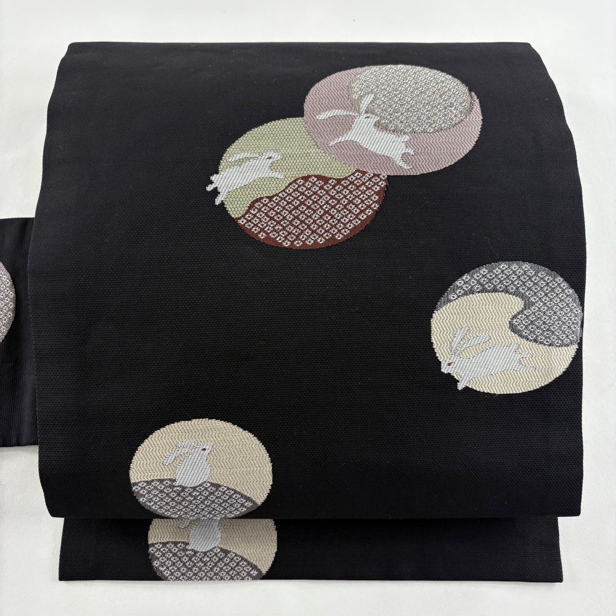 名古屋帯 うさぎ 疋田柄 黒 正絹